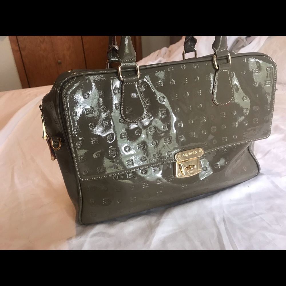Tan shiny patten hobo bag